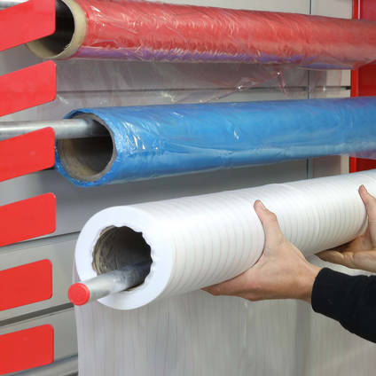 Loading a Wall Rack with Composite Reinforcements and Vacuum Bagging Materails